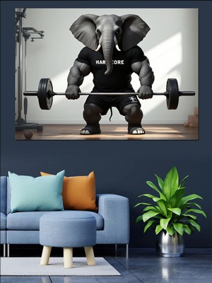 Ağırlık Çalışan Fil Adam Dekoratif Tablo