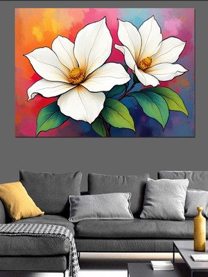 Renkli Soyut Çiçek Deseni Dekoratif Tablo