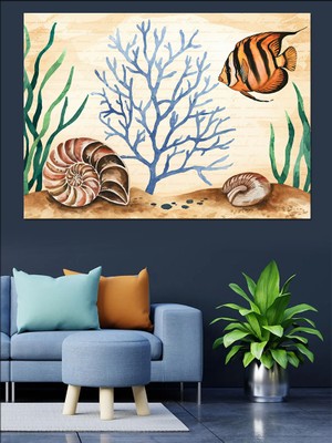 Deniz Kabuğu ve Balıklar Dekoratif Tablo