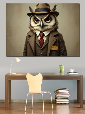 Şapkalı Baykuş Dedektif Dekoratif Tablo