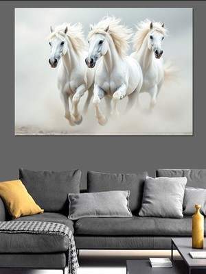 Koşan Beyaz Atlar Dekoratif Tablo
