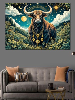 Gece Parlayan Boğa Dekoratif Tablo