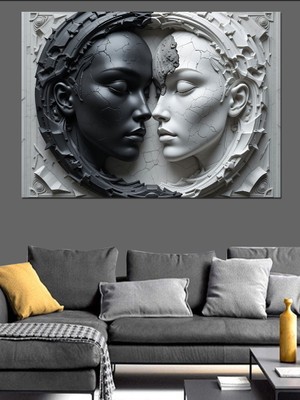 Mermerden Kadın ve Erkek Yüzü Dekoratif Tablo