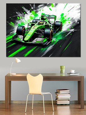 Neon Yeşil Yarış Arabası Dekoratif Tablo