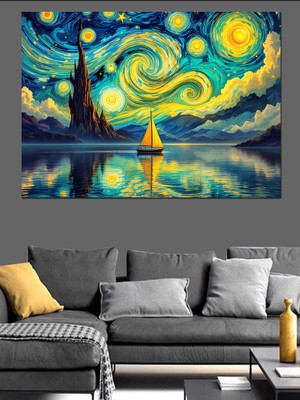Yıldızlı Gece ve Yelkenli Dekoratif Tablo