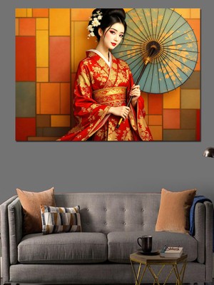 Geleneksel Kimonolu Japon Kadın Dekoratif Tablo