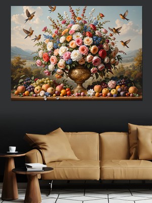 Renkli Çiçek Sepeti Dekoratif Tablo