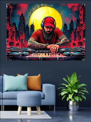 Kırmızı Güneş ve Dj Dekoratif Tablo