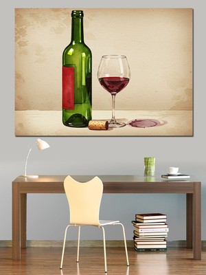 Şarap Şişesi ve Kadeh Dekoratif Tablo