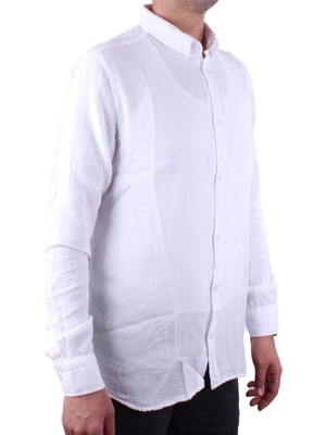 Dagoster DMG23-121362 Beyaz Günlük Müslin Normal Kalıp Uzun Kol Erkek Gömlek