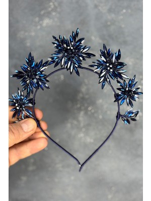 Lacivert Star Taşlı Gelin Kına Tacı ve Gelin Saç Aksesuarı