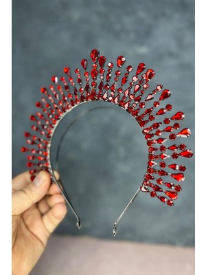 Kırmızı Ayas Yüksek Parti Gelin Kına Tacı