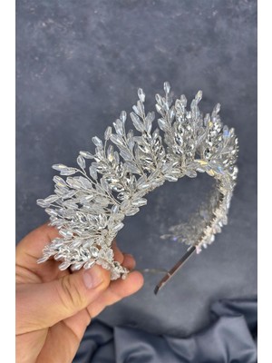 Şeffaf Gümüş Elisa Tasarım Boncuklu Gelin Kına Tacı Saç Aksesuarı