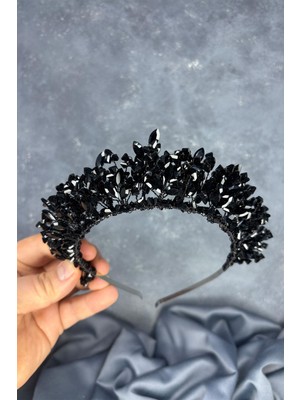 Siyah Doğa Boncuklu Gelin Kına Tacı Gelin Saç Aksesuarı