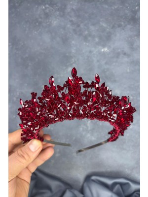 Bordo Doğa Boncuklu Gelin Kına Tacı Gelin Saç Aksesuarı