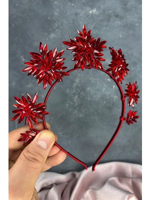 Kırmızı Star Taşlı Gelin Kına Tacı ve Gelin Saç Aksesuarı