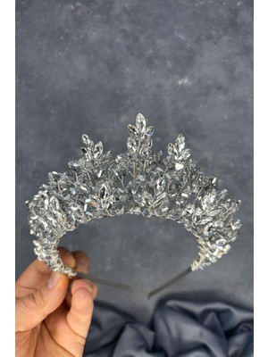 Şeffaf Gri Doğa Boncuklu Gelin Kına Tacı Gelin Saç Aksesuarı