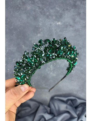 Zümrüt Yeşili Doğa Boncuklu Gelin Kına Tacı Gelin Saç Aksesuarı
