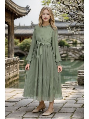 Genç Kız/çocuk Şifon Uzun Tesettür ELBISE-ELB-2035