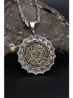 925 Ayar Gümüş Kolye Hz. Süleyman Mührü Kral Zincir 2mm 901590