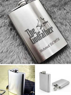 Deco Elit Kişiye Özel God Father 9 Oz  Çelik Cep Matarası 266 ml Içki Alkol Matarası Babaya Hediye