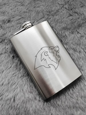 Aslan Temalı 9 Oz Paslanmaz Çelik Cep Matarası 266 ml Içki Viski Konyak Alkol Matarası