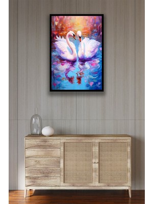 Kuğ Resimli Dekoratif Ahşap Şık Tablo Modeli, Oturma Odası, Salon, Ofis, Ev Duvar Dekorasyonu