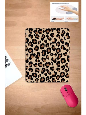 Karmat Leopar Desenli, Bilek Destekli Konforlu Mouse Pad, Bilgisayar- Laptop Aksesuarı