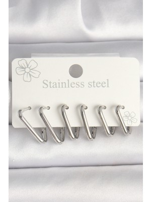 Callerrons Accessories Gümüş Renk Üçgen Model Kadın Küpe Seti - EBJ250315W32071