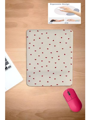 Karmat Kırmızı Kalpler, Kalp Desenli Bilek Destekli Konforlu Mouse Pad, Laptop Aksesuarı Bilgisayar Aksesuarı