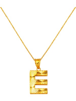 E Harfi 3 Boyutlu 22 Ayar Altın Kolye