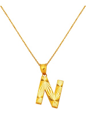 3 Boyutlu N Harf 22 Ayar Altın Kolye
