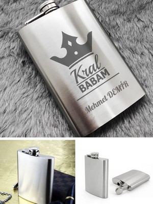 Deco Elit Kişiye Özel Babaya Hediye 9 Oz Çelik Cep Matarası 266 ml İçecek Matarası