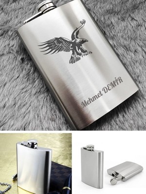 Kişiye Özel Kartal Temalı 9 Oz  Çelik Cep Matarası 266 Ml İçecek Matarası Vip Hediye