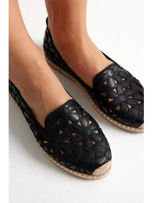 Bilener Green Mod 923 Kadın Hasırlı Nakışlı Espadril Babet Siyah