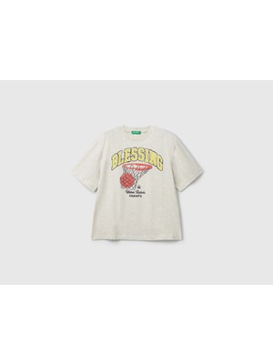 Benetton Erkek Çocuk Basketbol Baskılı Tshirt 6-14 Yaş Gri
