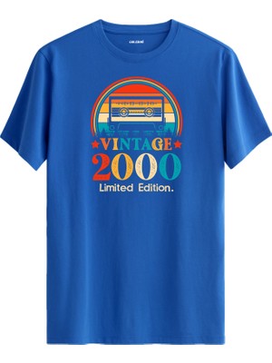 Colermi Vintage T-Shirt Mavi - Mixtape 2000 Doğum Günü Hediyesi