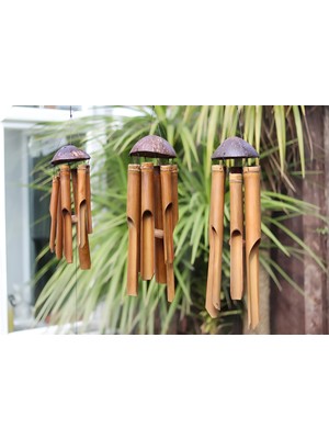Coconut Tasarımlı Doğal Bambu Rüzgar Çanı El Yapımı, Doğal Hindistan Cevizi ve Ahşap Malzemeden Bahçe & Balkon Için Dekoratif ve Huzur Verici Sesli Aksesuar
