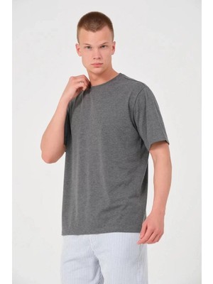Erkek 24/1 Düz Oversize T-Shirt - Antrasit