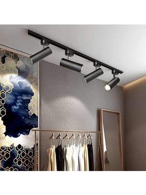 Siyah Kasa ve Beyaz 4 Adet 360 Derece Dönen LED Ray Spot Lamba 1 mt Raylı Armatür Ray Spot 4