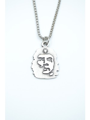 Che Guevara Kolye Gümüş Kaplama Örme Zincir Kolye