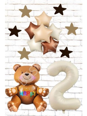 Best Rakam Oturan Ayı Yıldız Folyo Balon ve Eva Yıldız Doğum Günü Seti Yaş 2