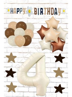 Best Bej Rakam Yıldız Folyo Balon ve Eva Banner Yıldız Doğum Günü Seti Yaş 4