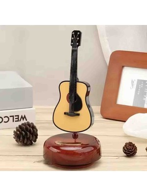 Gitar Tasarımlı Kurmalı Müzik Kutusu – Hareketli Dönen Mekanizmalı, Nostaljik Dekoratif Şık Zarif Masaüstü Konsept Hediyelik Özel Tasarım