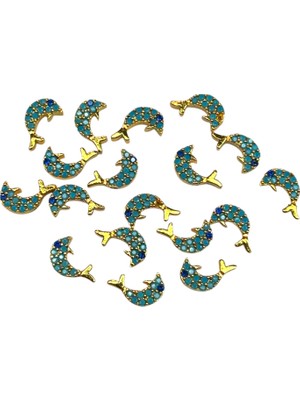 Altın Kaplama Renkli Zirkon Taşlı Yunus Balığı Şekilli Takı Ara Malzeme (5 Adet)