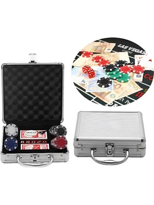 Profesyonel Poker Seti – 100 Çipli, Metal Çantalı, 2 Deste Iskambil Kağıtlı, Zarlı, Özel Üretim Texas Hold’em ve Casino Oyun Takımı