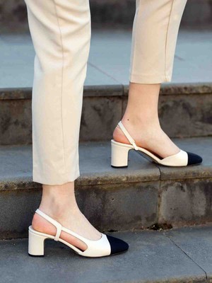 Erica Ekru Cilt Arkası Açık Kalın Topuklu Kadın Ayakkabı