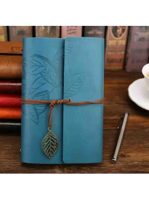 Deri Kapaklı Bağcıklı Defter – Retro Vintage Tarz, Eskitme Sayfalar, Yaprak Desenli, Çizgisiz Spiralli Günlük, Hatıra, Not, Anı Ajanda Defteri Zarif Hediyelik
