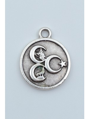 Bu Farklı 3 Hilal - Ay Yıldız - Kurt- Tuğra  Kolye Ucu - Antik Gümüş Kaplama - Kod:267