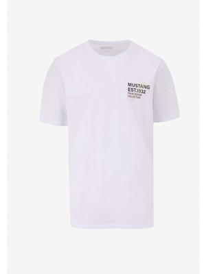 Mustang Bisiklet Yaka Baskılı Beyaz Erkek T-Shirt M5SM-TST1929
